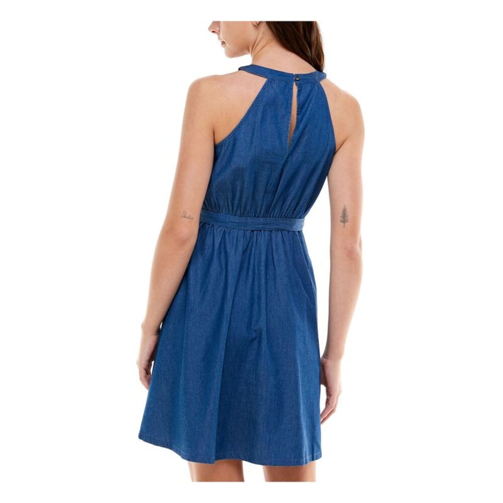 Rosie Harlow Womens Denim Tie Sleeveless Halter Short Fit + Flare Dress - Picture 2 of 2
